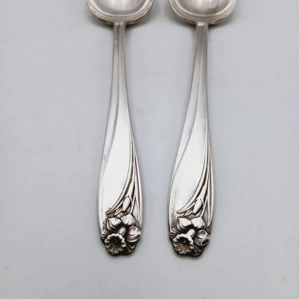 IS Daffodil Set of 2 Serving Spoon 1847 Rogers Silverplate Vtg Flatware